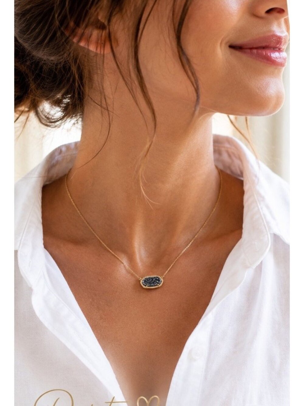 Kendra Scott Elisa Pendant Necklace In Gold Tone Druzy Small Dainty Minimalist
